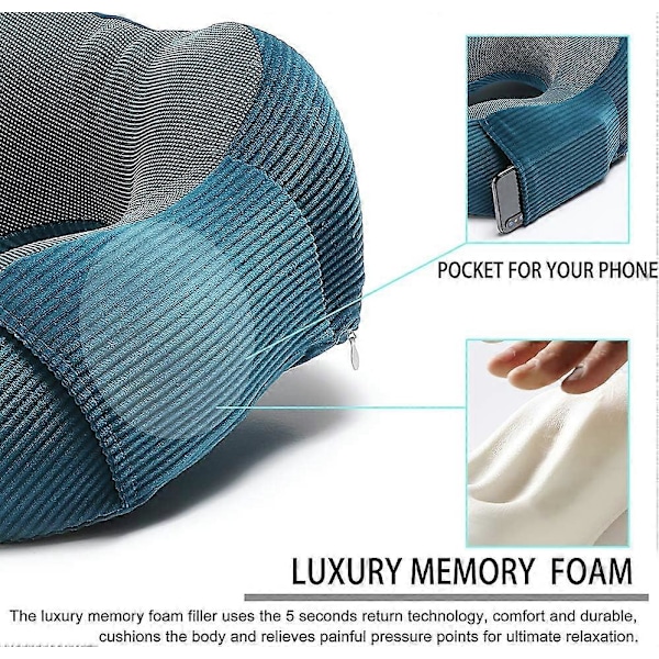 Resekudde, Nackkudde i Memory Foam med 360-graders Huvudstöd Bekväm Flygplanskudde med Förvaringsväska Lätt Resekudde för Sömn