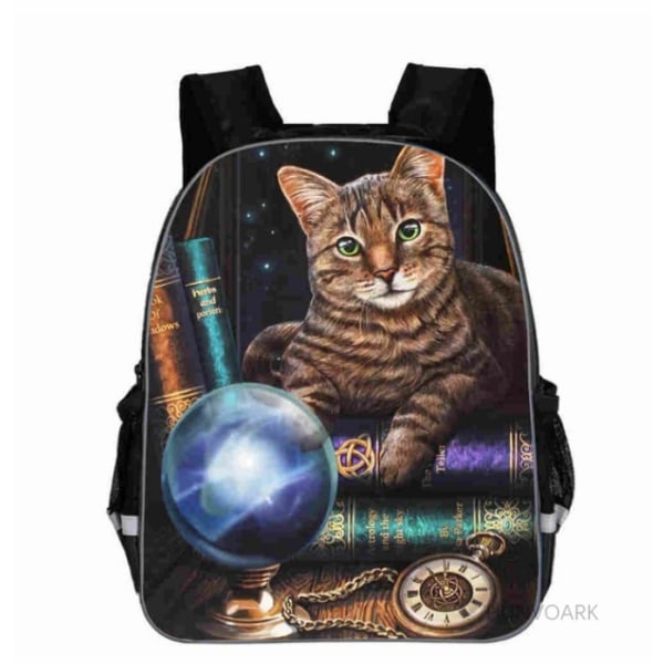 Uusi Musta Kissa Reppu Eläin Gothic Moon Phase Casual koululaukut Taaperot Pojat Tytöt Teini Blue 18 inch