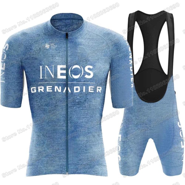 2023 Ineos Grenadier Pyöräilyneulesetti Set Denim Pyöräilyvaatteet Miesten Maantiepyörä Paidat Puku Pyörä Bib Shortsit MTB Maillot 2 XXS