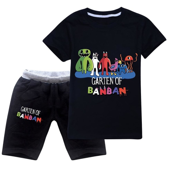 Baby Flickor Pojkar Cartoon Garden Of Banban Barn Bomulls Kortärmade Toppar+shorts Set Sommar Barn Träningsoverall Sportkläder Set green black 140cm