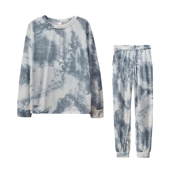 Kvinnors Tie Dye Casual Kostym Långärmad Sweatshirt Topp + Dragsko Byxor Kostym Casual Jogging Lounge Wear Gray XL