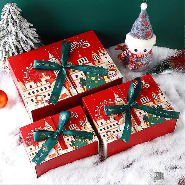 Julklappsask med rosetter, dekor, dubbeldörrsdesign, presentförpackning för festlig dekoration, mycket bra