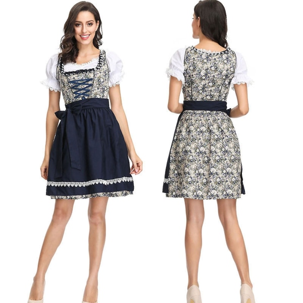 Snabb frakt Kvinnor Oktoberfest Dirndl Kostym Pläd tysk ölfestival Cosplay Bayersk klänning Halloween-pynt F XL