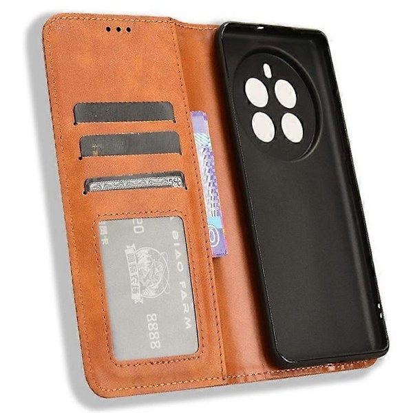 Kompatibelt Skal för Realme 12 Pro 5G / 12 Pro+ 5G Stöttåligt TPU Skal Läder Retro Textur Telefonskydd Brown