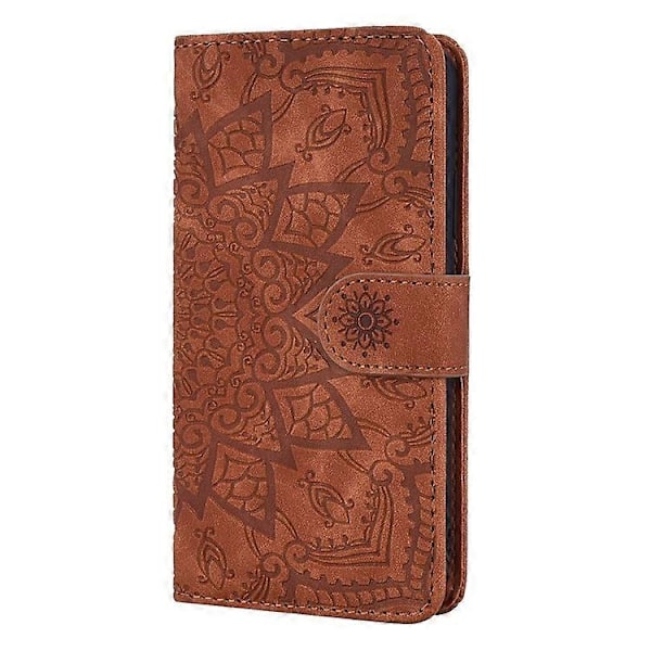 Imprint Mandala Kukka Jalusta Lompakko Nahkakotelo Suojakuori Yhteensopiva Samsung Galaxy A50/A50s/A30s:lle Brown