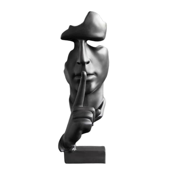 Stillhet Er Gull Statue Tenker Skulptur Abstrakt Vær Stille Grå