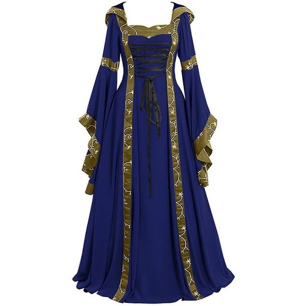 Halloween Naisten Euroopan keskiaikainen hovi Fancy Vampire Cosplay -asu Carnival Vintage Olkaimeton pitkähihainen Queen Elegant Mekko 12A Blue 4XL