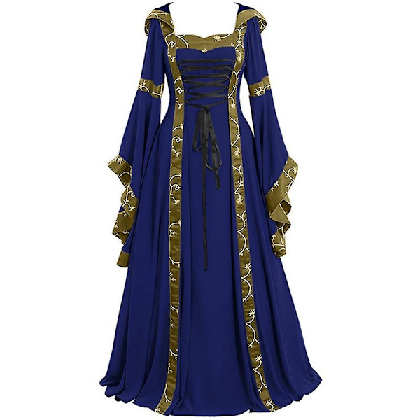 Halloween Naisten Euroopan keskiaikainen hovi Fancy Vampire Cosplay -asu Carnival Vintage Olkaimeton pitkähihainen Queen Elegant Mekko 12A Blue 5XL