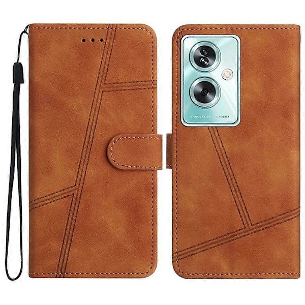 Kompatibel til Oppo A79 5G Linjer Præget Mobiltelefon Etui Foldbart Stativ PU Læder Cover Brown