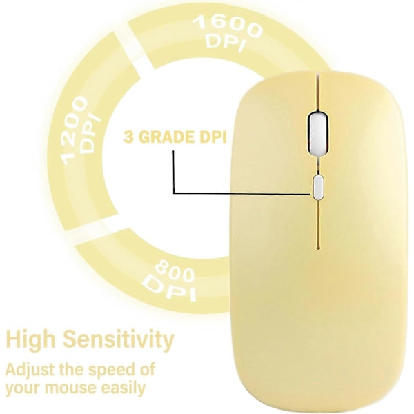 Trådlös Bluetooth USB C Mus, Gul, Unisex, 3 Justerbara DPI, Ergonomisk Design, Uppladdningsbar, 10m Räckvidd