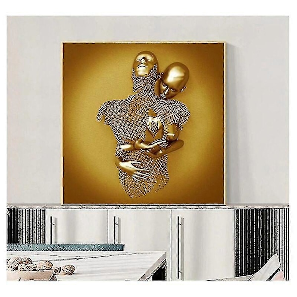 Kärlekshjärta 3D-effekt Väggkonst Abstrakt Metallskulptur Canvas Modern Målning Väggdekor 3040cm Guld--ZZY