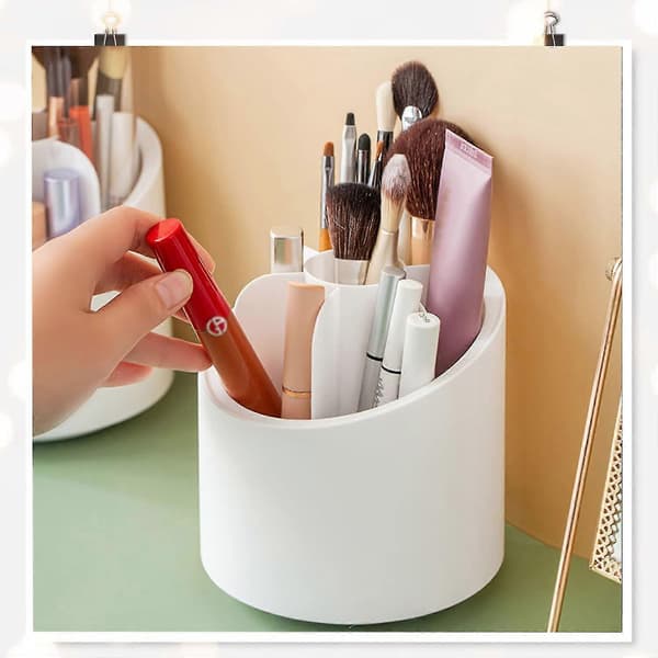 Roterende Makeup Organizer --- Velegnet til opbevaring af læbestift, makeupbørster, badeværelse, kommode (6 hvide rum).