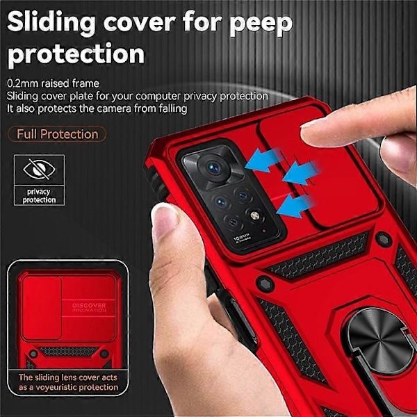 Kompatibelt för Xiaomi Redmi Note 11 Pro 4G (MediaTek) / Redmi Note 11 Pro 5G (Qualcomm) Skydd Hårt PC + TPU Skyddsfodral Ro Red