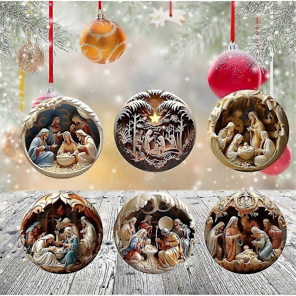 6 st Julkrubba Julgranshänge Jesus Kristus Hängande Ornament 2d Nyår Akryl Utsökt Inomhus Julkrubba Dekor