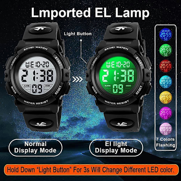 Barnklocka för Pojkar Flickor LED Sportklocka Vattentät Digital Elektronisk Casual Militär Armbandsur med Kamouflage Silikonarmband Ljus Alarm Stoppur L