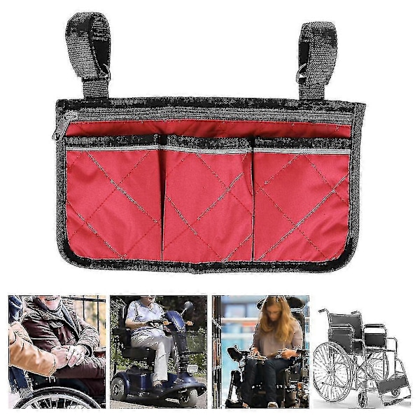 Multifunktionel kørestol scooter armlæn side taske rollator hængende pose opbevaringsorganisator vinrød (gratis fragt)