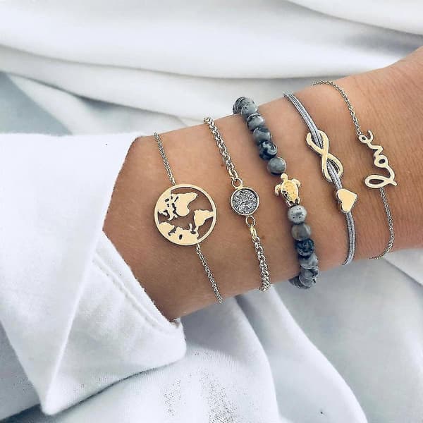 Armbånd Vintage Kvaster Brev Sæt Boho Armbånd