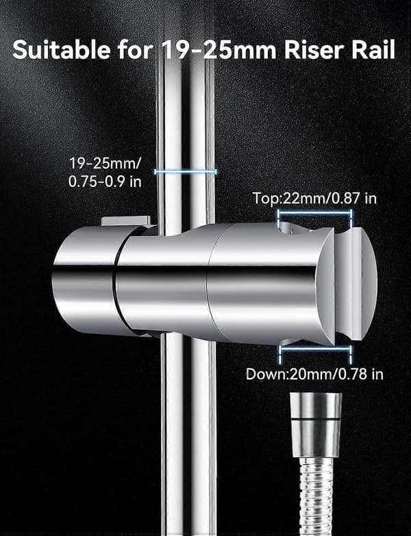 Duschhuvudhållare för 18-25mm stigrör, justerbar duschstångsklämma, krom