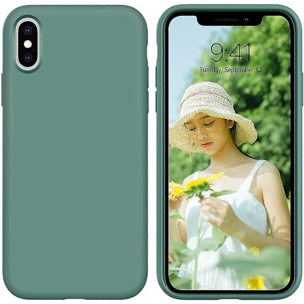 iPhone X Skal, iPhone Xs Skal, Flytande Silikon Mjuk Gel Gummi Slimmad Fodral Mikrofiber Tyg Foder Stötdämpande Fullständigt Skyddande Skal för iP
