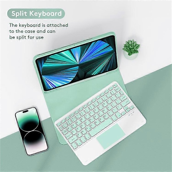TP-1099 Kompatibelt för iPad 10.9 (2022) Trådlöst tangentbordsfodral med mus, PU Läder Folio Flip Omslag Bluetooth Tangentbordsfodral Green