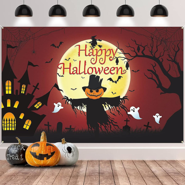 Happy Halloween -bannerikoristeet, punainen Halloween-taustajuhlasisustuksen välttämättömyystarvikkeita, erittäin suuri banneri, aavelepakkovartitin ja noitabanneri varjelukseen Halloween Orange