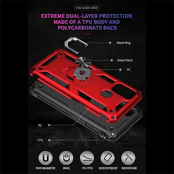 Kompatibelt Skal för Oppo A53 / A53s / A32 4G Mobilskal PC + TPU Hybrid med Ringstativ Red