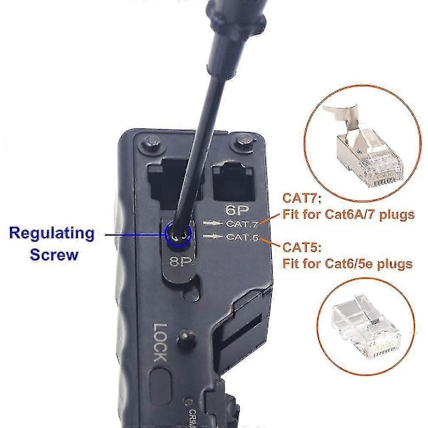 Gj669bk Rj45 Krympeværktøj, Professionelt netværkskrympeværktøj til Rj45 Cat7 Cat6a Cat6 Cat5 Rj11 Ethernet-kabelstik