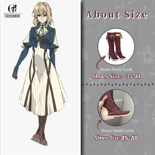 Violet Evergarden Cosplay-stövlar Anime Cosplay-skor i anpassad storlek Violet Evergarden 42