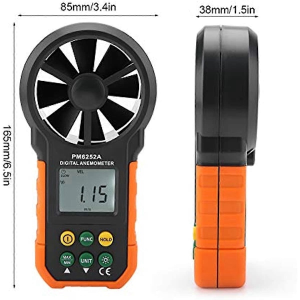 Anemometer PEAKMETER PM6252A Digital Vindhastighedsmåler Luftmængdemåling