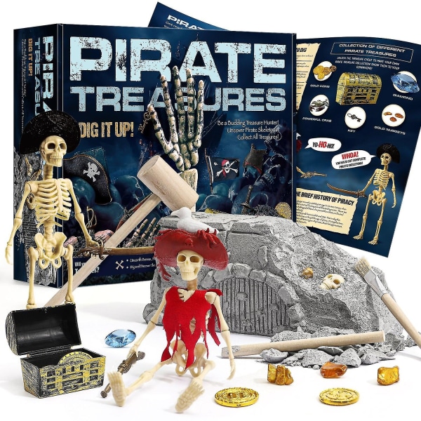 Pirate Treasure Dig Kit Gräv upp Guld Diamant Ädelsten Piratskelett monteringsleksaker Arkeologiska utgrävningssatser Presenter för barn
