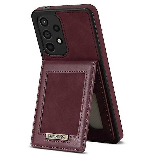 N.BEKUS Yhteensopiva Samsung Galaxy A53 5G Pudotussuojattu Puhelinkotelo Jalusta RFID Pystykorttipidike PU Nahka+TPU Suoja WineRed