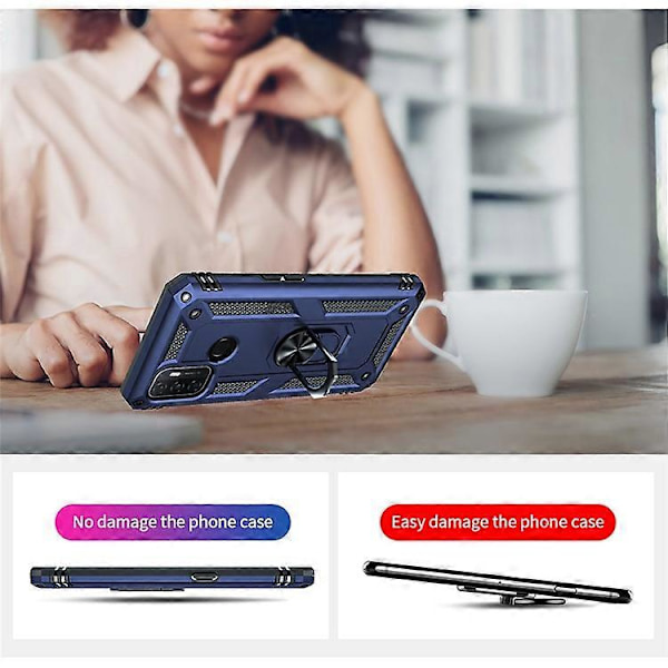 Kompatibelt Skal för Oppo A53 / A53s / A32 4G Mobilskal PC + TPU Hybrid med Ringstativ Blue