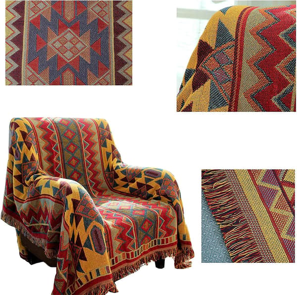 Bohemsk Geometrisk Pledd, Boho Stoff Sofa Pledd Teppe Trekk For Sofa Seng Stol Stue, Soverom