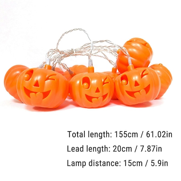 Säsongs- & Högtidsdekorationer Halloween Pumpa LED Ljusslinga, 10 Varmvita Batteridrivna Lampor För Inomhus, Utomhus, Festliga Tillfällen, Party, Högtid