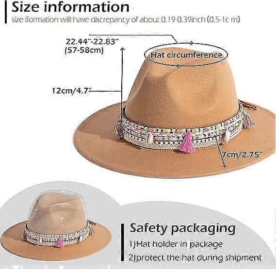Filt Fedora Hat med Bred Skygge og Kvaster til Kvinder