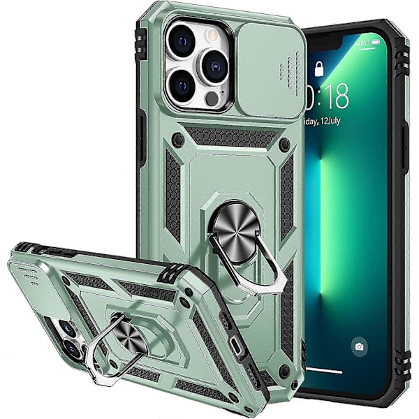 Militärklass Stöttåligt Kraftigt Skyddsfodral med Magnetisk Bilhållare för iPhone 13 Pro Max 6.7 Mörkgrön