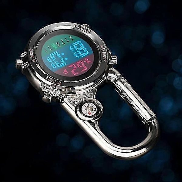 Karbinhake Klocka Digital Clip-on Quartz Klocka Multifunktionell Karbinhake FOB Klocka Lysande Urtavla Kompass Karbinhake Klocka med Kompassröd