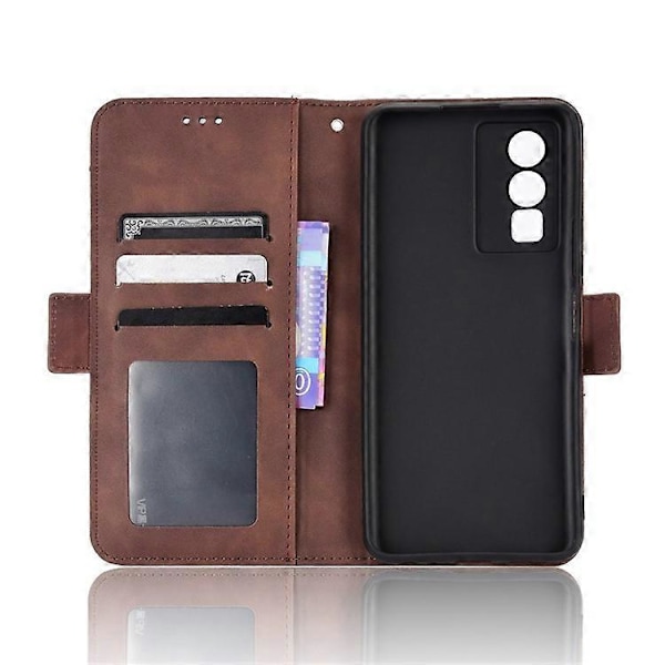 Yhteensopiva vivo Y76 5G PU-nahkainen korttipaikallinen suojakotelo, jossa on kaksoismagneettilukko, lompakkoteline ja puhelinkuori Brown