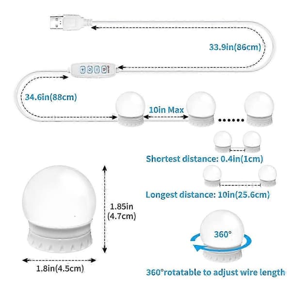 LED Makeup Spejl Lys med 14 Dæmpbare Pærer, til Makeup Bord SZRH A-V