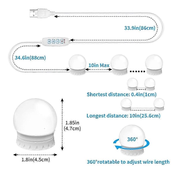 LED Sminkspegellampor med 14 Dimbar Lampor, för Sminkbord SZRH A-V