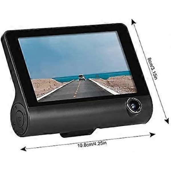 3-kanals Dash Cam 4 tums TFT LCD Bil DVR, Fram Insida Bak Trevägs Mörkerseende HD 1080P Bilkamera, 140 Vidvinkel