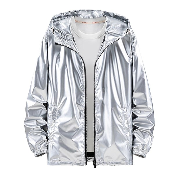 Miesten kiiltävä vedenpitävä hupullinen takki paras lahja jouluksi Silver XL