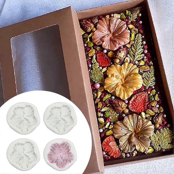 Håndlaget Resin Silikon 3d Hibiscus Blomst Form (hvit) 4 Stykker