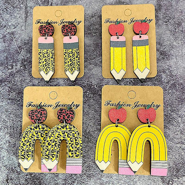 Varje dag Present Penna Printed Skolrum Teach Apple Studs Penna Dingla Örhängen För Studenter Vardagssmycken Present
