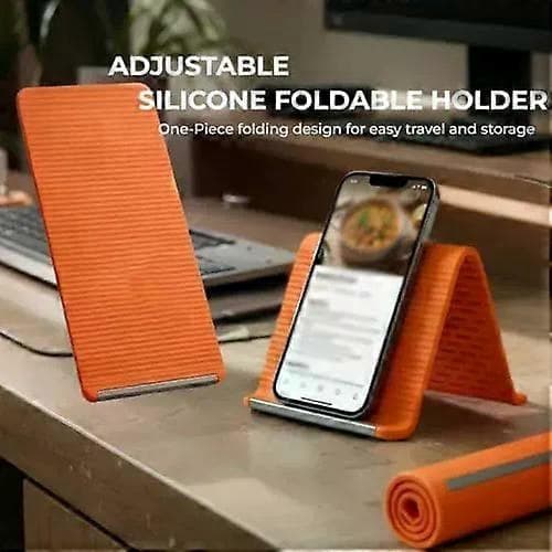 2026 Ny Sammenfoldelig Silikone Aluminiumsholder, Universal Justerbar Skridsikker Sammenfoldelig Silikone Telefonholder, Ergonomisk Enhedsmontering til Telefon Tablet 2pcs