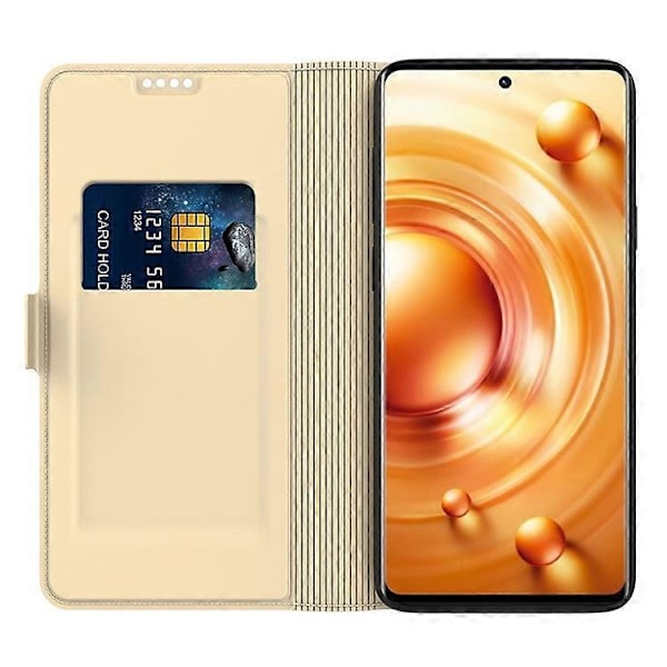 Kompatibel med vivo Y36 5G Anti-fingeraftryk Flip Telefon Cover PU Læder Støtte Shell Kort Slot Mobiltelefon Etui Gold