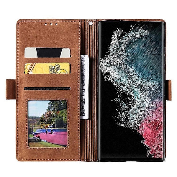 Kompatibelt för Samsung Galaxy S23 Ultra Retro Splicing Stil PU Läder Stötsäkert Telefonfodral Plånbok Ställ Folio Flipskydd med S Blue