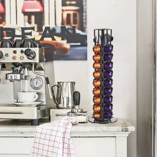 Kaffekapselholder, rummer 40 kaffekapsler, roterer 360 grader, sort.