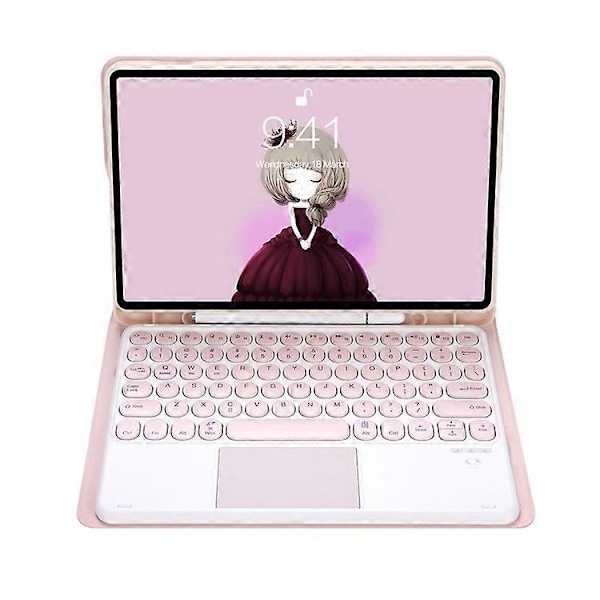 YT098B-A Yhteensopiva iPad Air (2020) / (2022) Pyöreät näppäimet Langaton Bluetooth-näppäimistö kosketuslevyllä, ihoa myötäilevä iskunkestävä jalusta Pink
