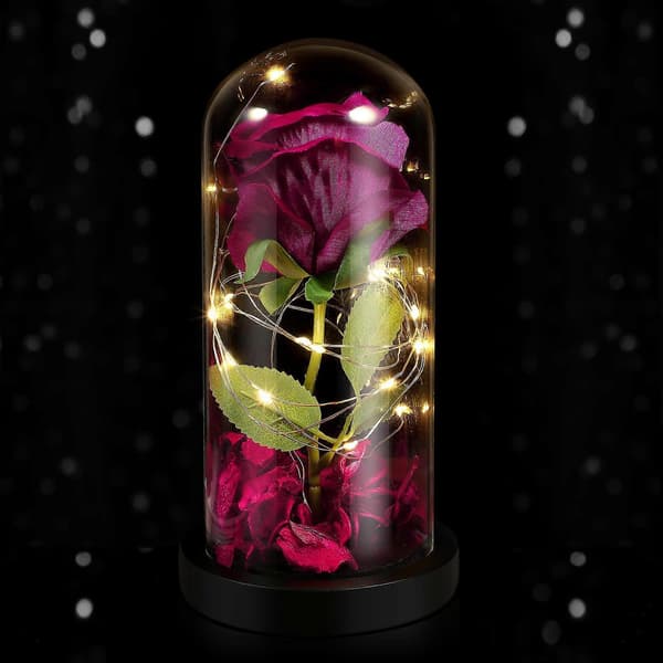 Simuleringsrosepynt Kunstig blomst med LED-lys Syntetisk materiale Diameter 11 cm Base 1 stk